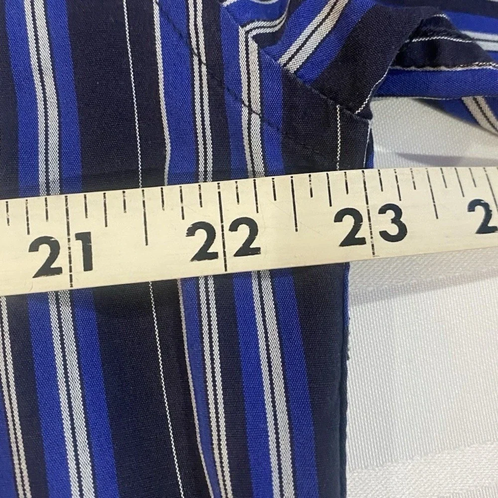 Banana Republic Mens Blue Black White Striped Button Down Shirt Large 16-16.5